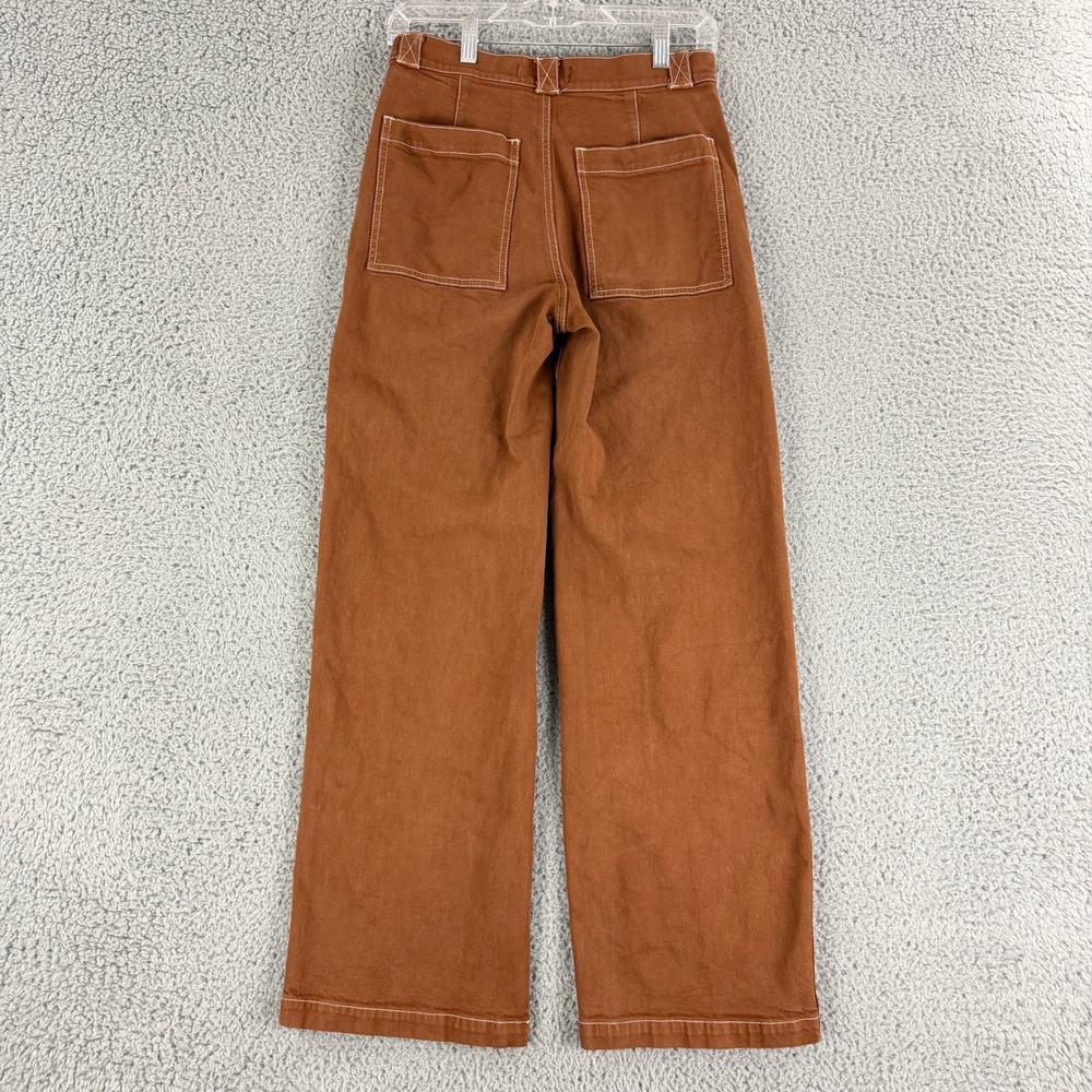 Madewell Emmett Wide-Leg Pants Women 26 Brown Contrast Stitch High Rise Crop - Picture 9 of 15
